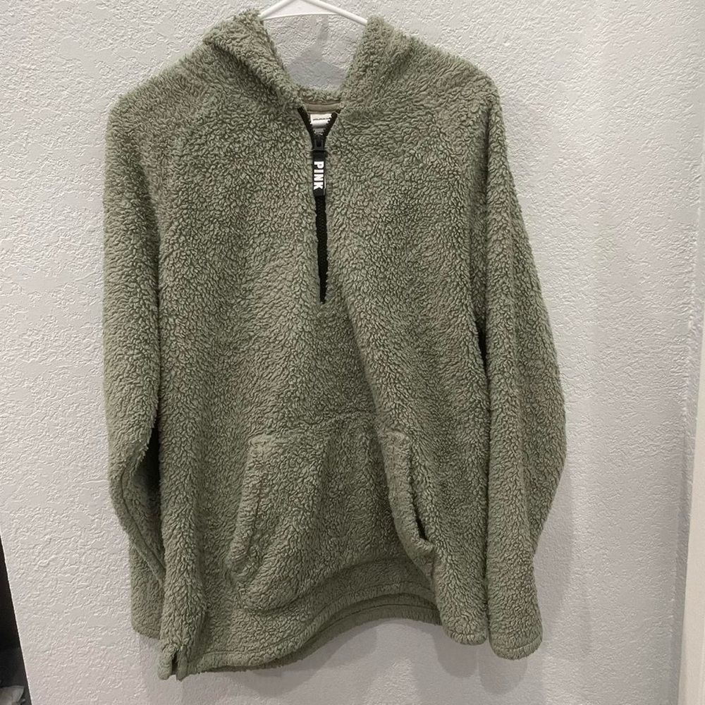 Olive green sherpa quarter zip hoodie
